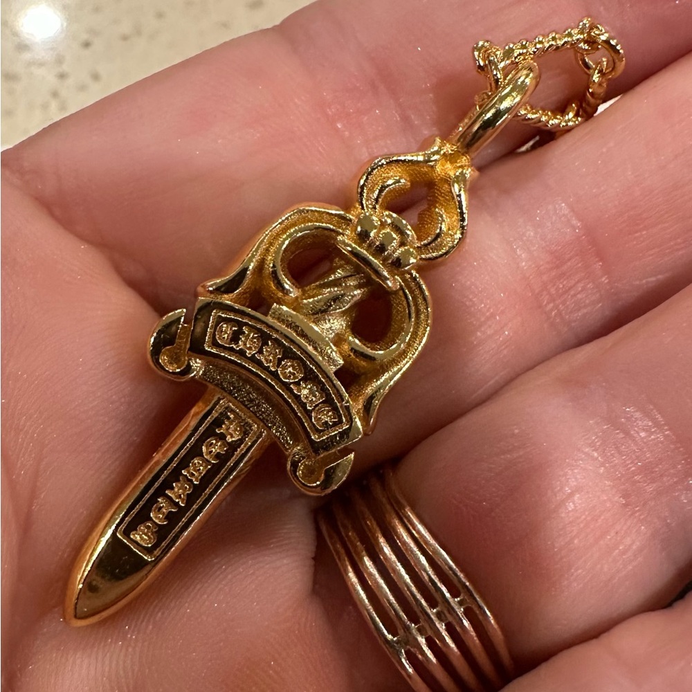 Gold Pendant Necklace with Cross and Sword Charms - Picture 3 of 6